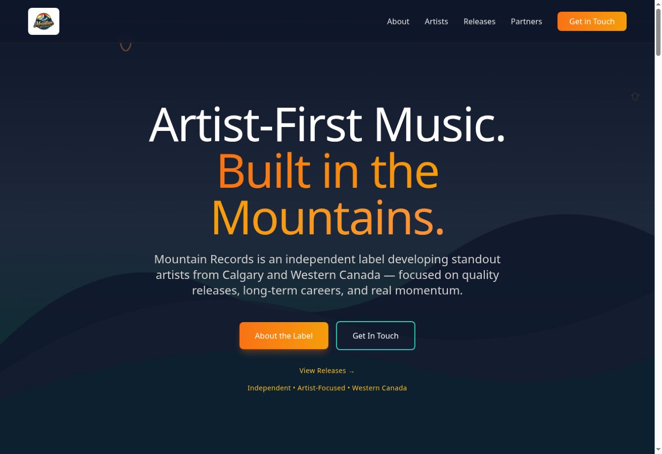 Screenshot of the Mountain Records homepage