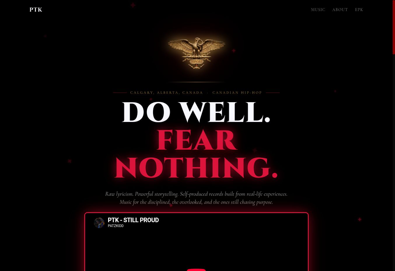 Screenshot of the PTK homepage